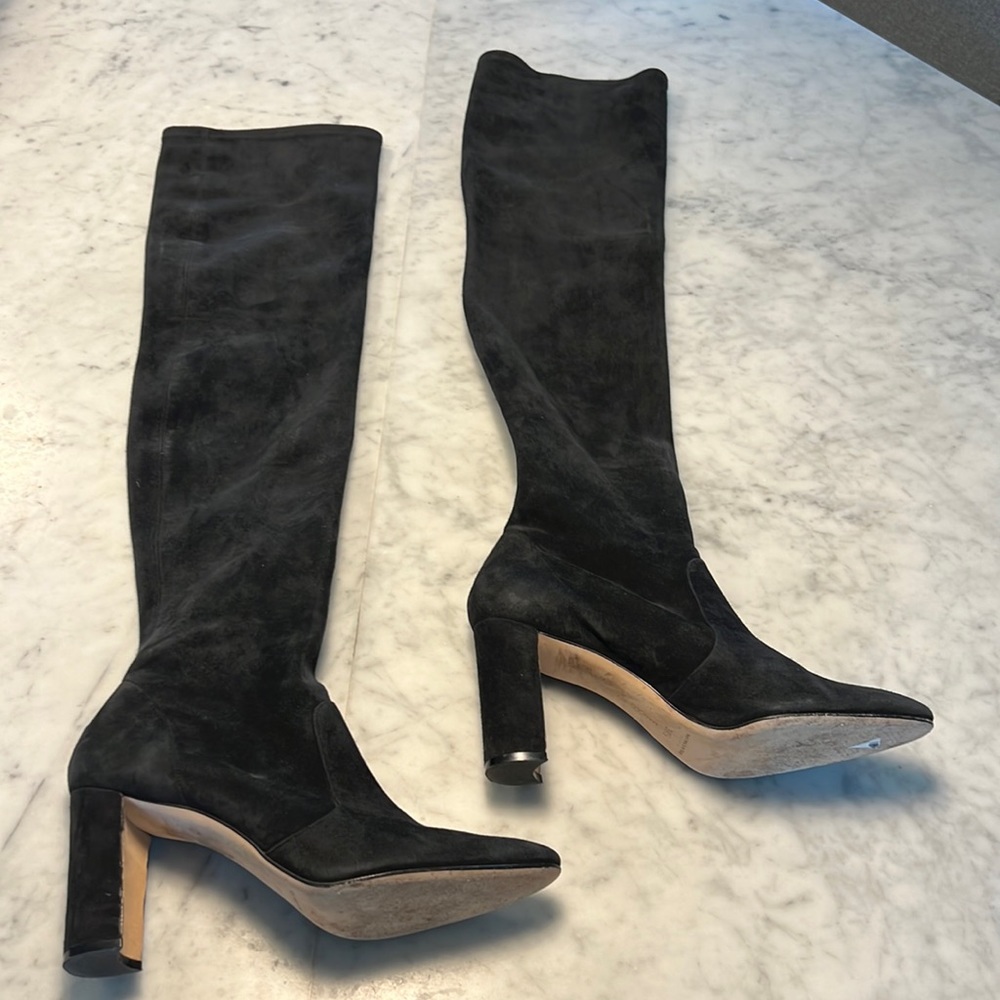 Stuart Weitzman Black Suede Over-the-Knee Heeled Boots